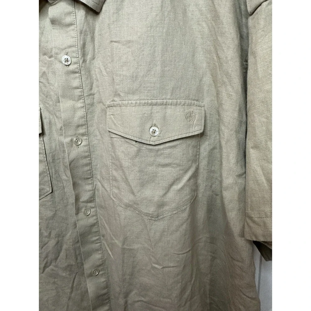 Sean John Shirt Men Size 3XB Khaki Collared‎ Short Sleeve Pockets Button-Up